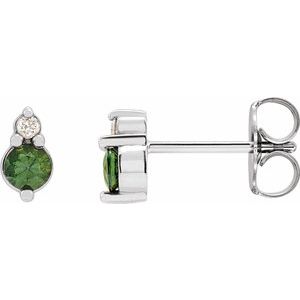 Platinum Natural Green Sapphire & .03 CTW Natural Diamond Earrings