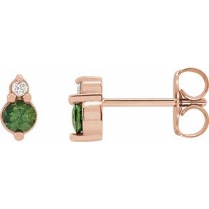 14K Rose Gold Natural Green Sapphire & .03 CTW Natural Diamond Earrings