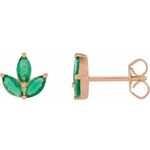 14K Rose Gold Natural Emerald Cluster Earrings