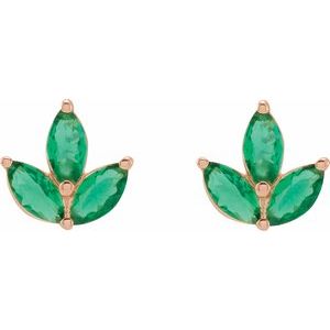 14K Rose Gold Natural Emerald Cluster Earrings – image 2