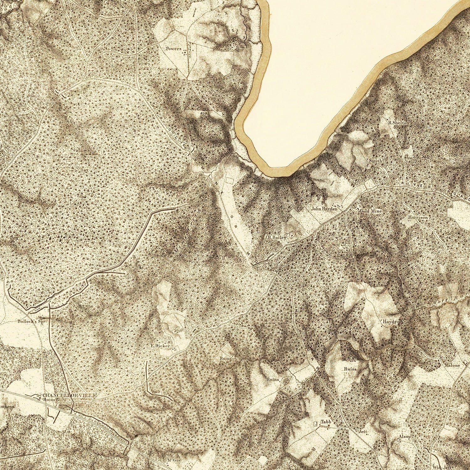 Vintage Map of the Battle of Chancellorville, 1869