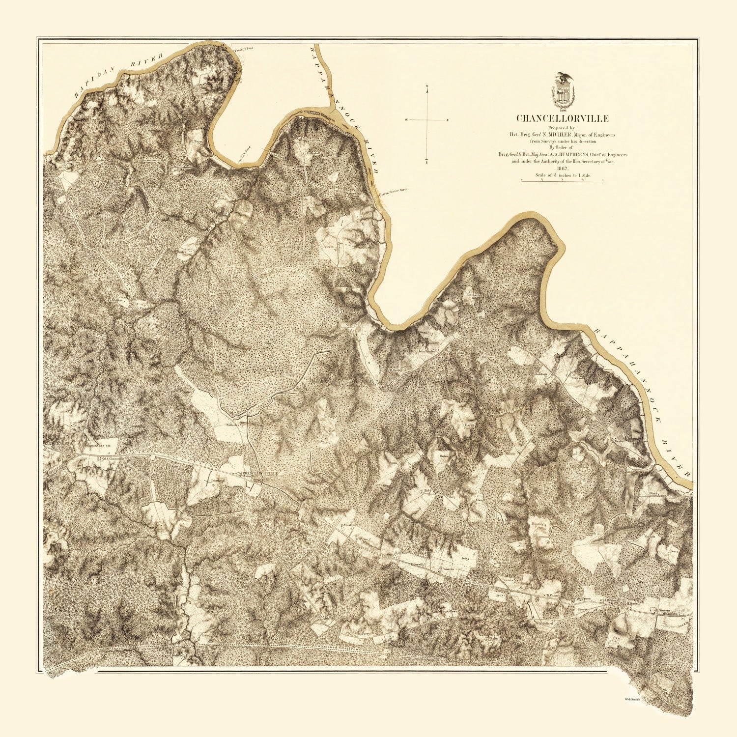 Vintage Map of the Battle of Chancellorville, 1869