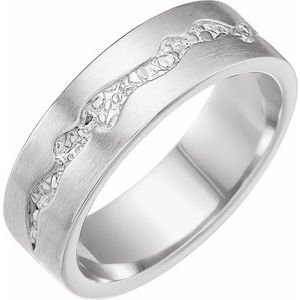 14K X1 White Gold 6 mm Nugget Pattern Inlay Flat Band Size 9