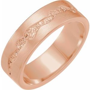 14K Rose Gold 6 mm Nugget Pattern Inlay Flat Band Size 7.5