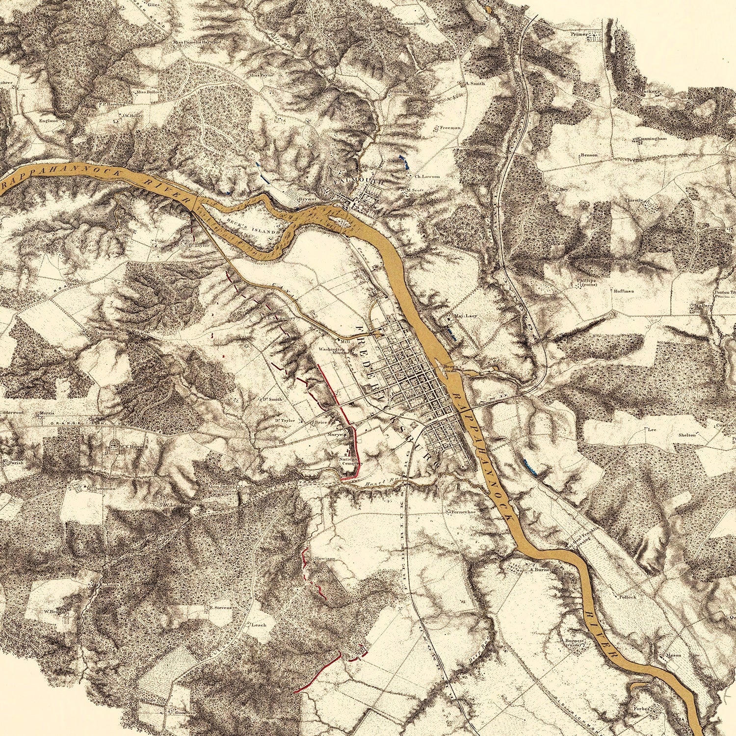 Vintage Map of the Battle of Fredericksburg, 1869
