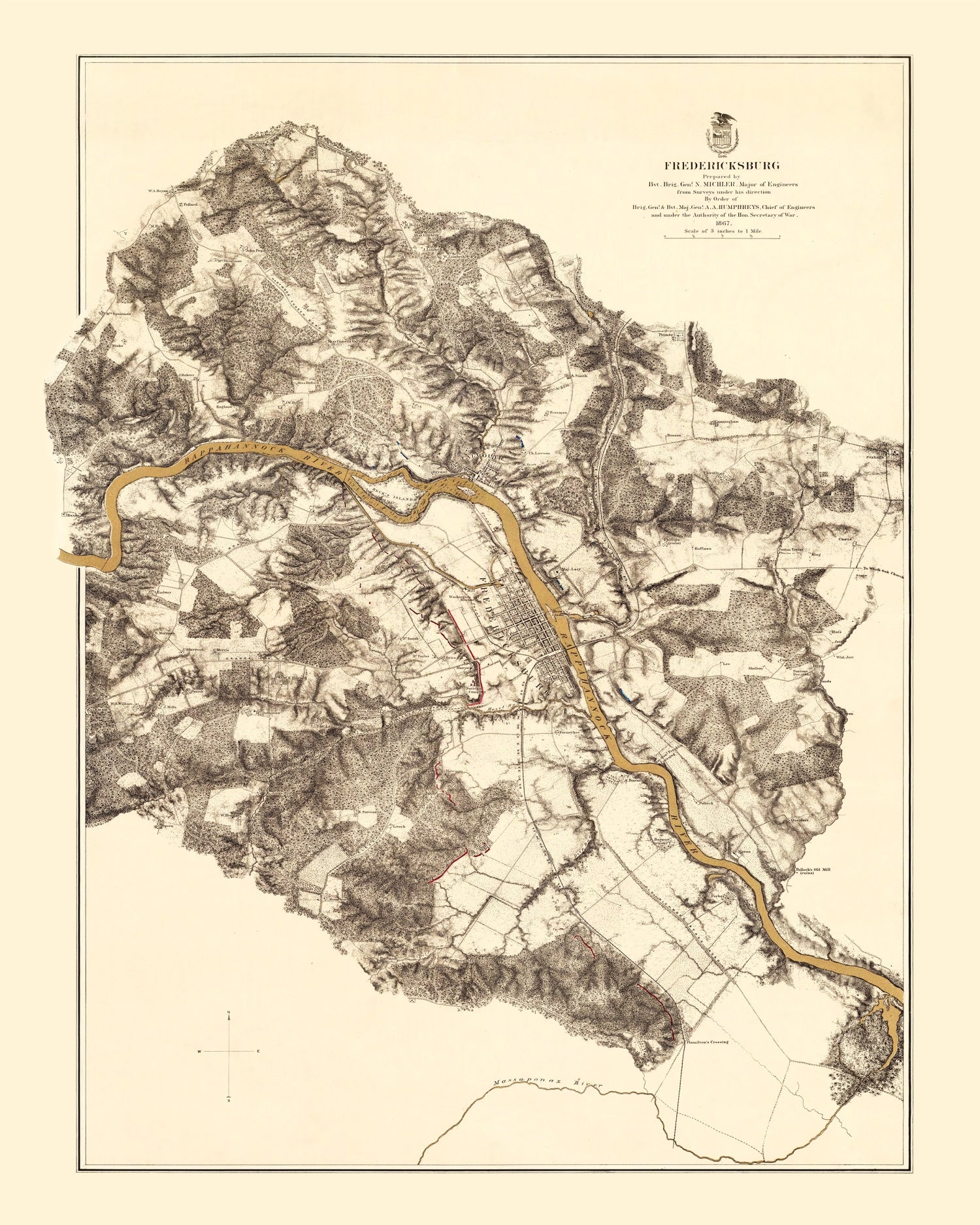 Vintage Map of the Battle of Fredericksburg, 1869