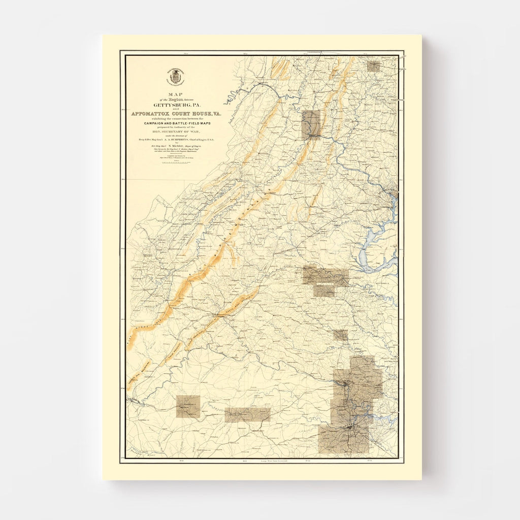 Vintage Map of the Gettysburg Pennsylvania Region, 1869