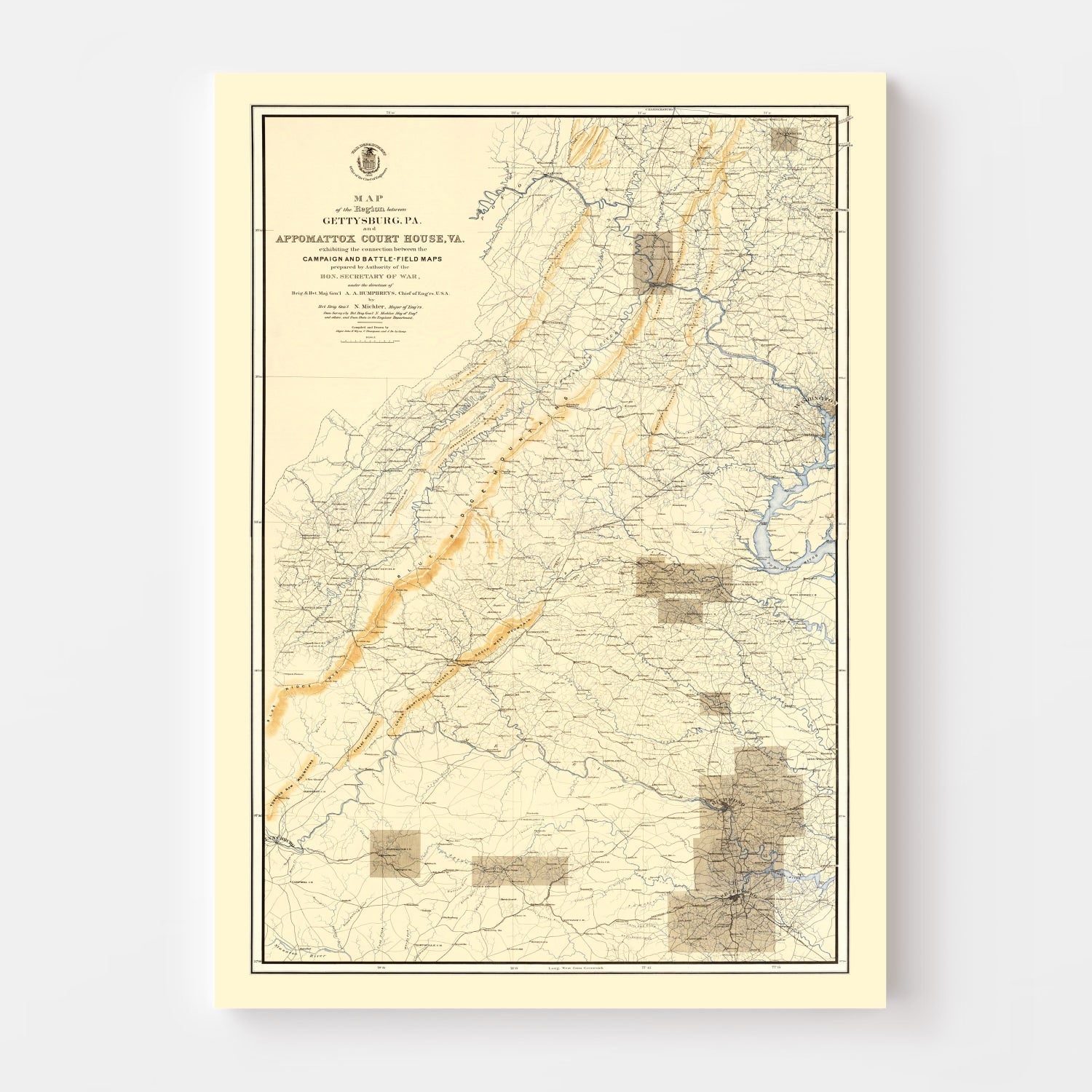 Vintage Map of the Gettysburg Pennsylvania Region, 1869