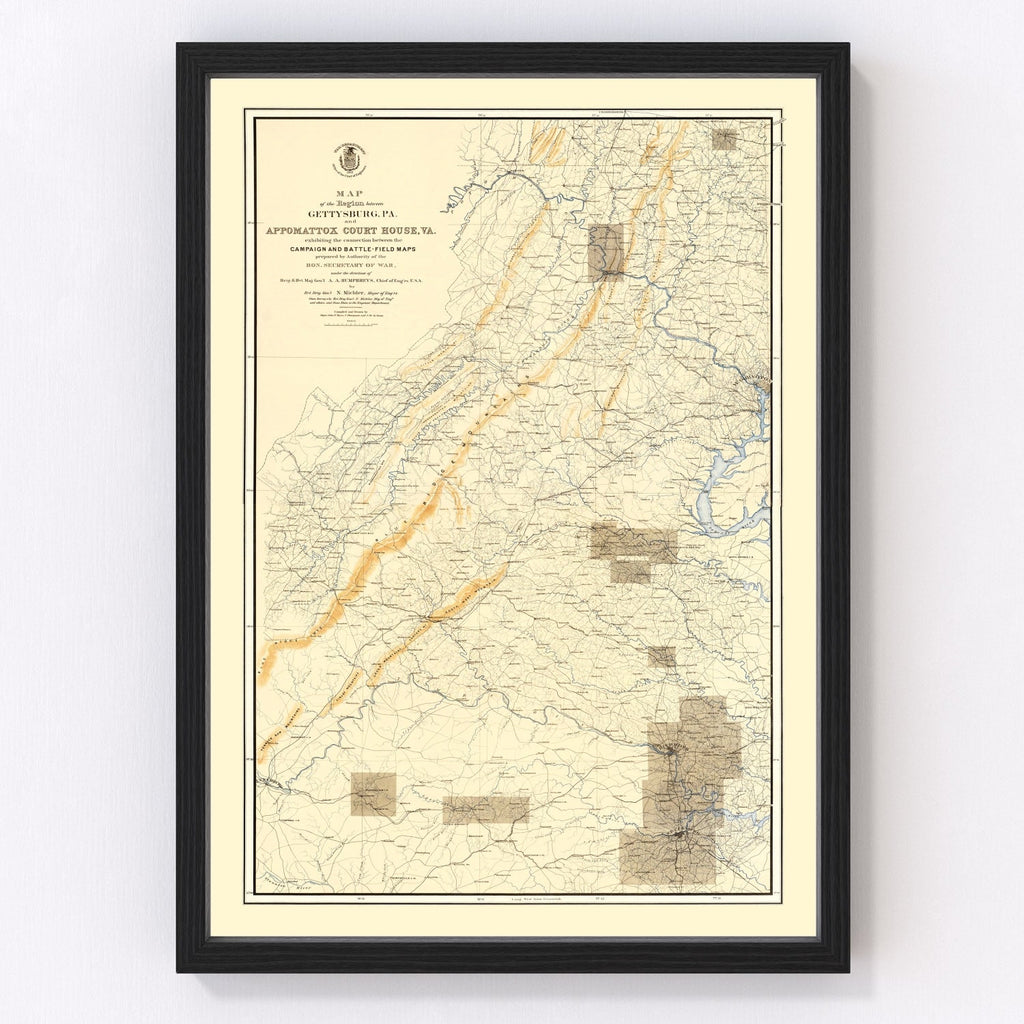 Vintage Map of the Gettysburg Pennsylvania Region, 1869