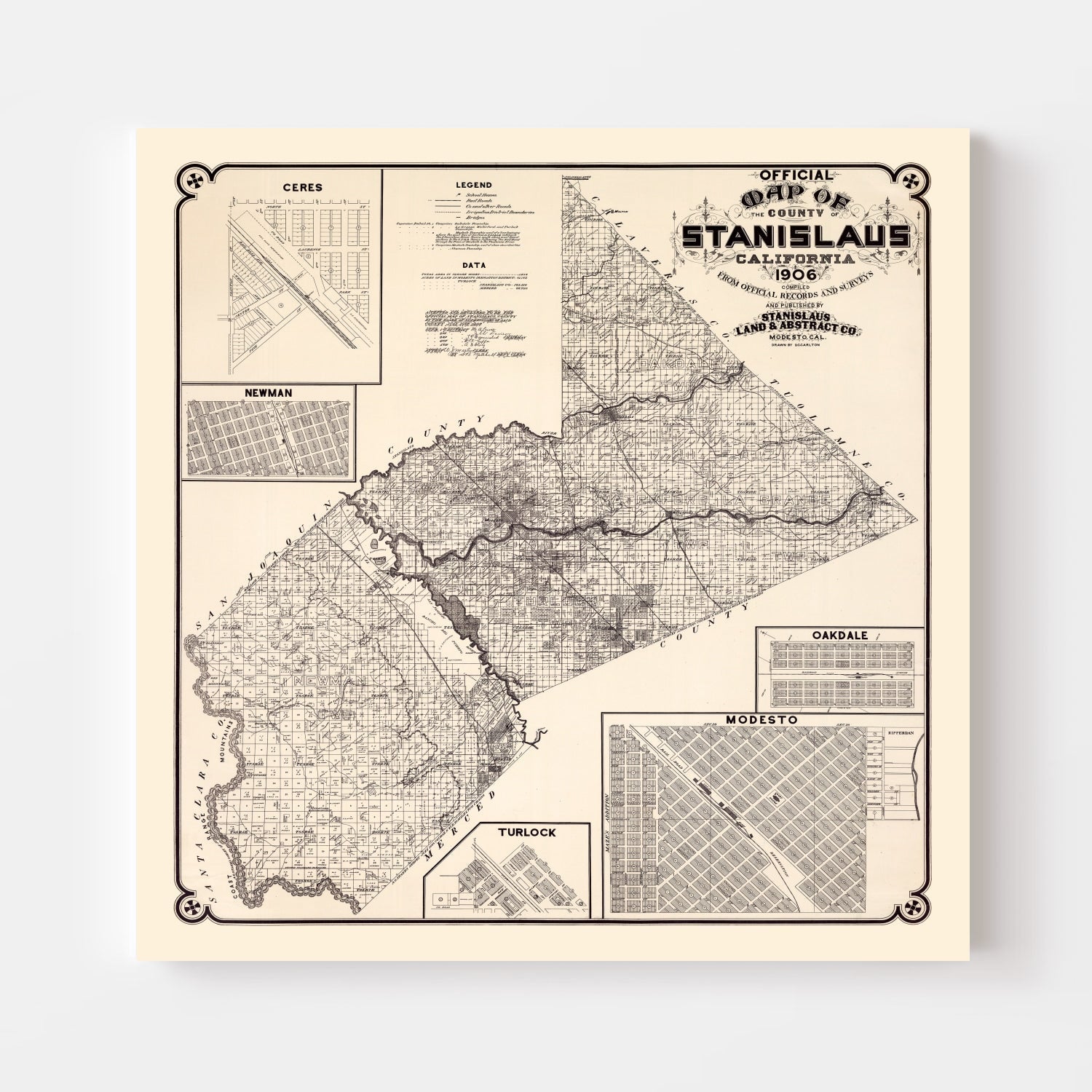Vintage Map of Stanislaus County, California 1906
