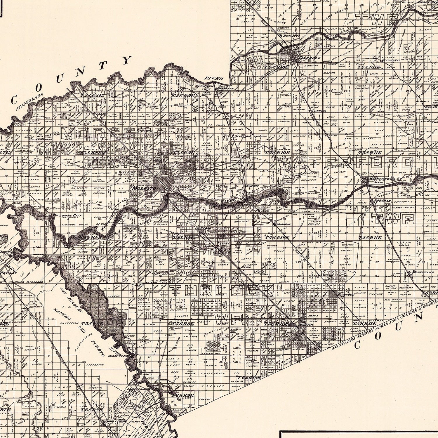 Vintage Map of Stanislaus County, California 1906