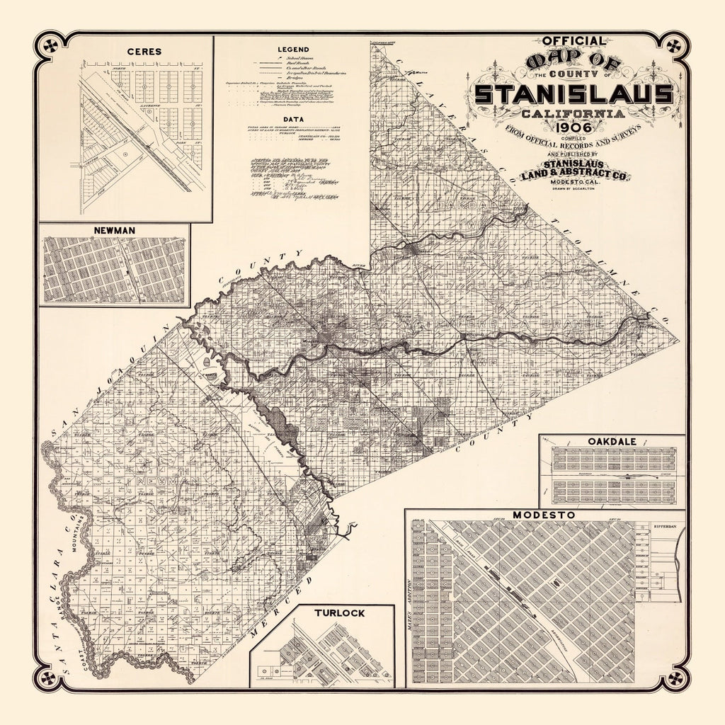 Vintage Map of Stanislaus County, California 1906