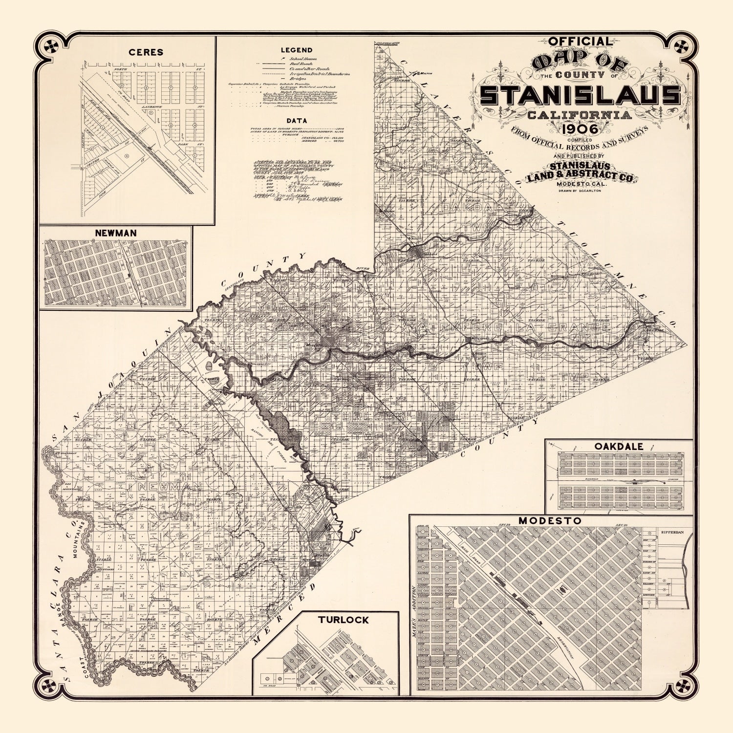 Vintage Map of Stanislaus County, California 1906