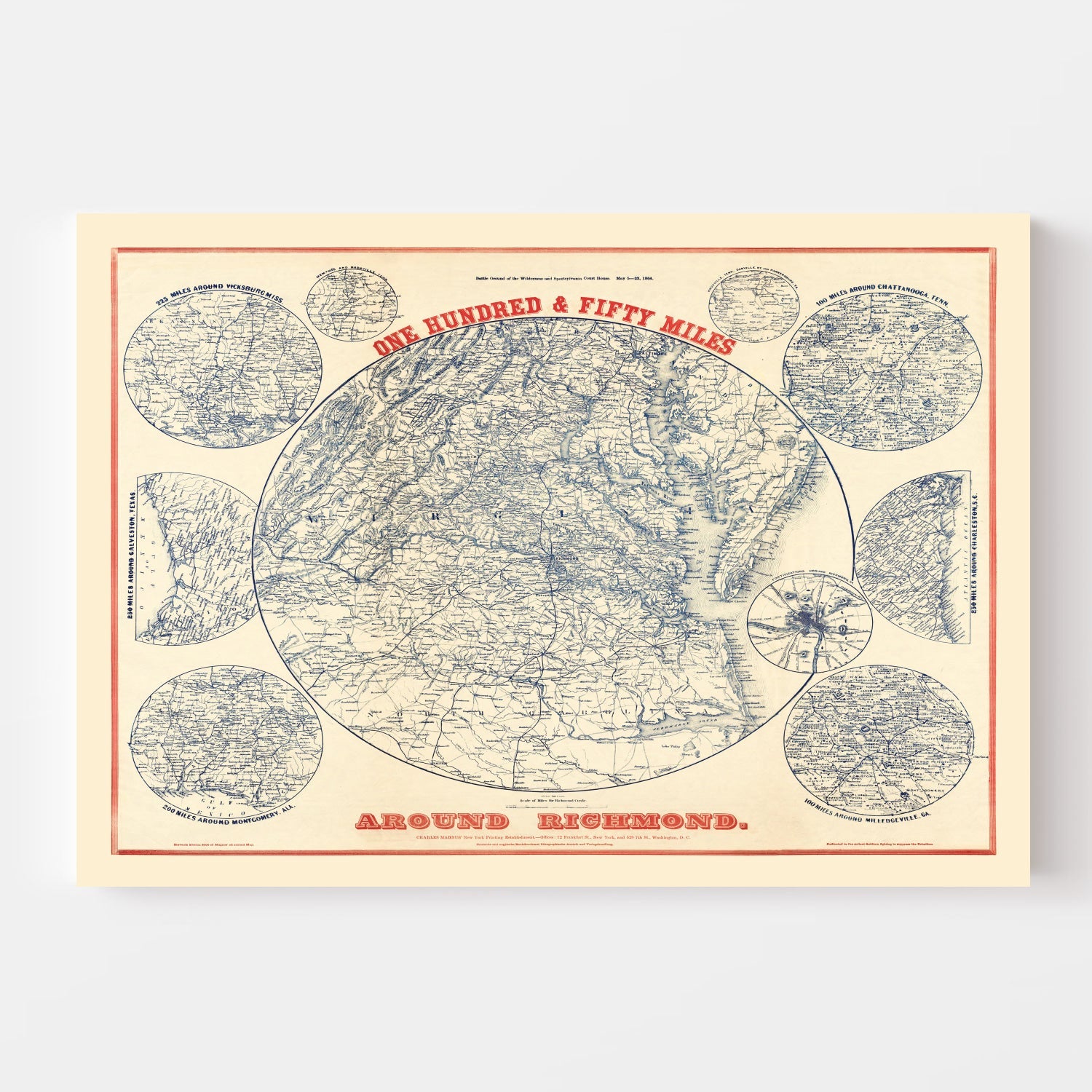Vintage Map of the Richmond Virginia Region, 1864