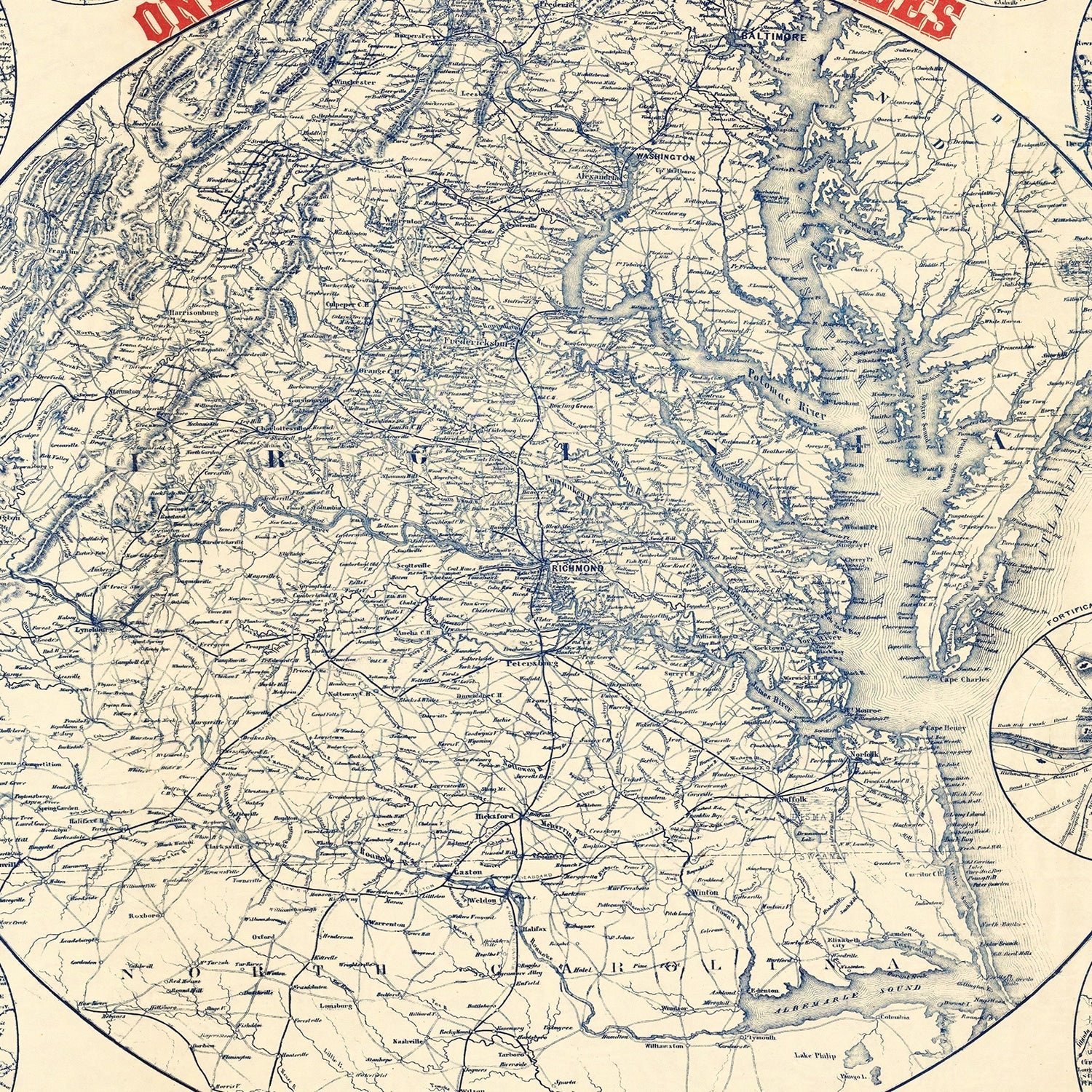 Vintage Map of the Richmond Virginia Region, 1864