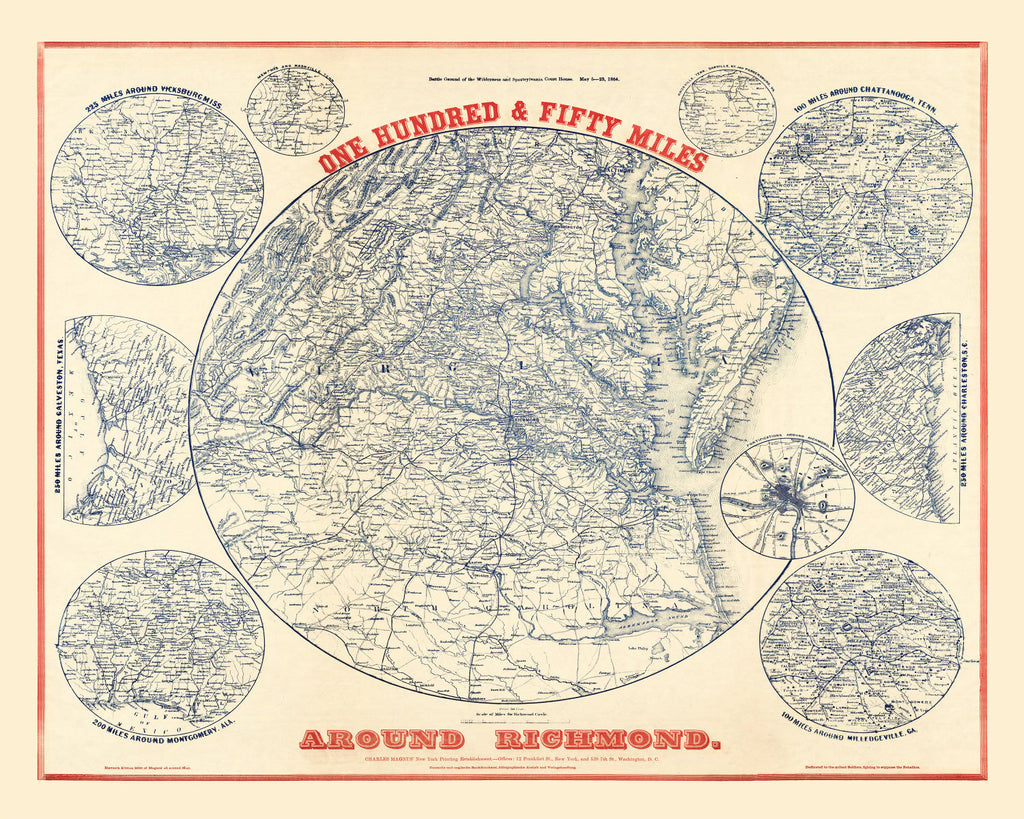 Vintage Map of the Richmond Virginia Region, 1864