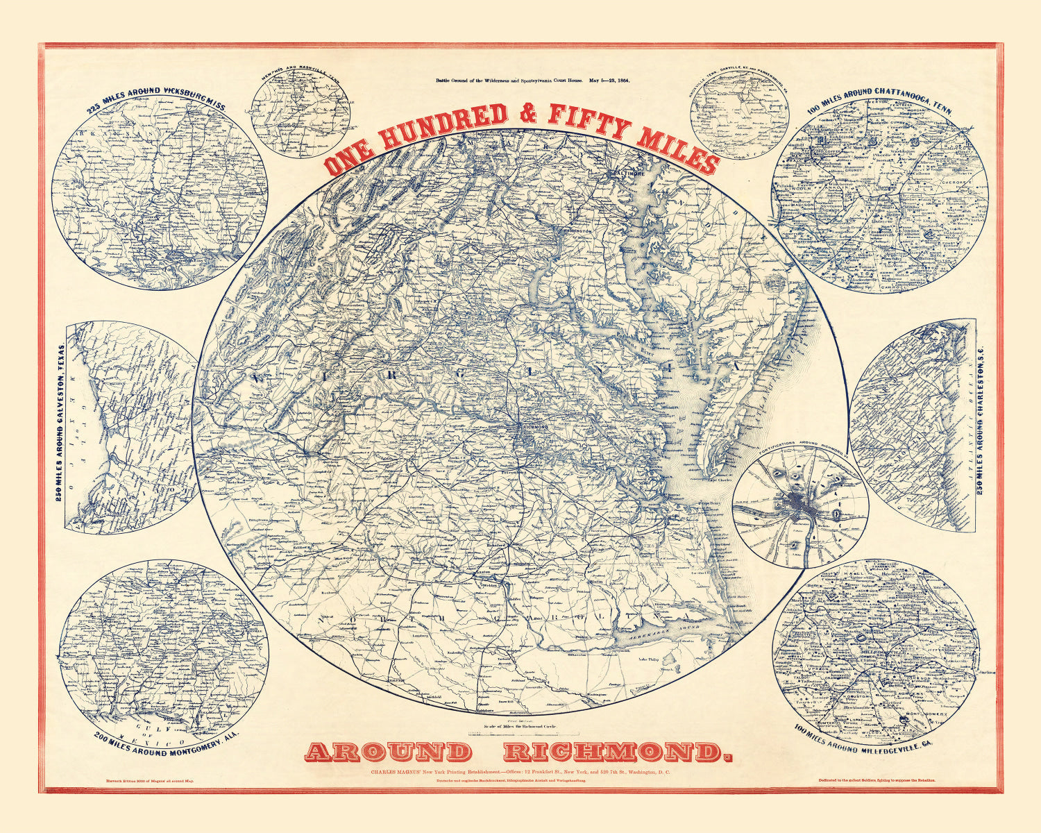 Vintage Map of the Richmond Virginia Region, 1864