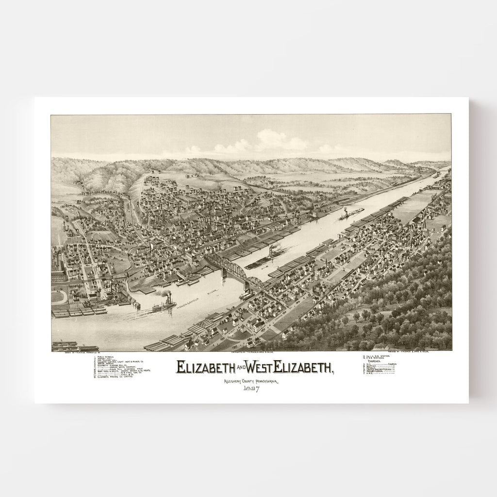 Vintage Map of Elizabeth, Pennsylvania 1897