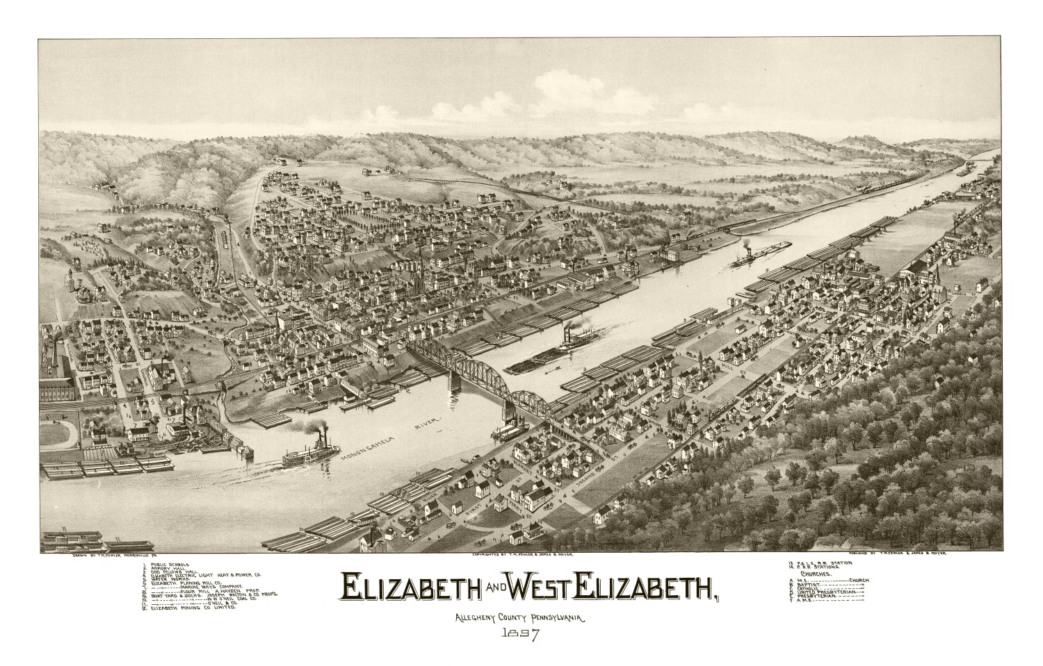 Vintage Map of Elizabeth, Pennsylvania 1897