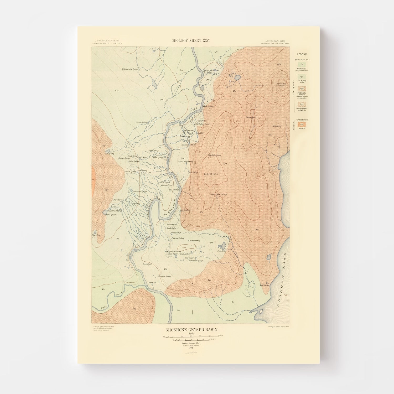 Vintage Map of Shoshone Geyser Basin  1904