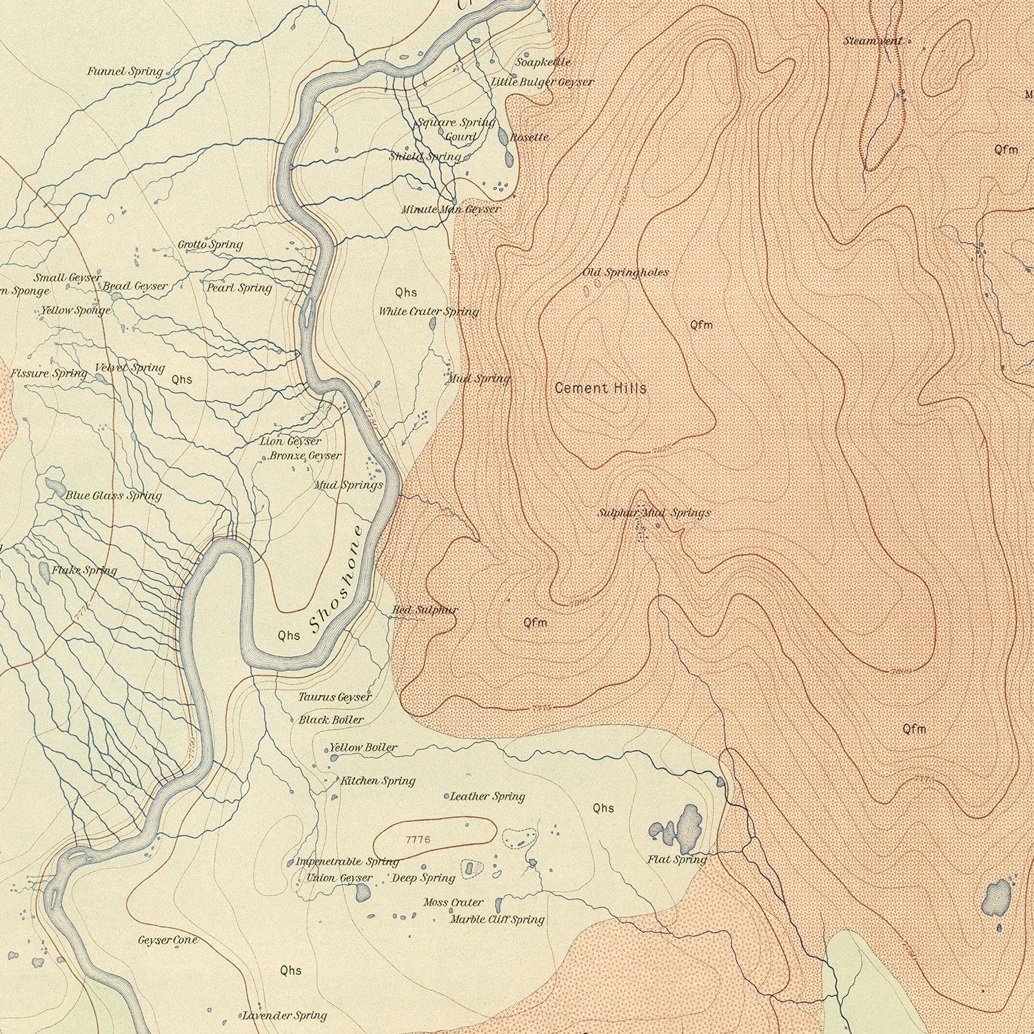 Vintage Map of Shoshone Geyser Basin  1904