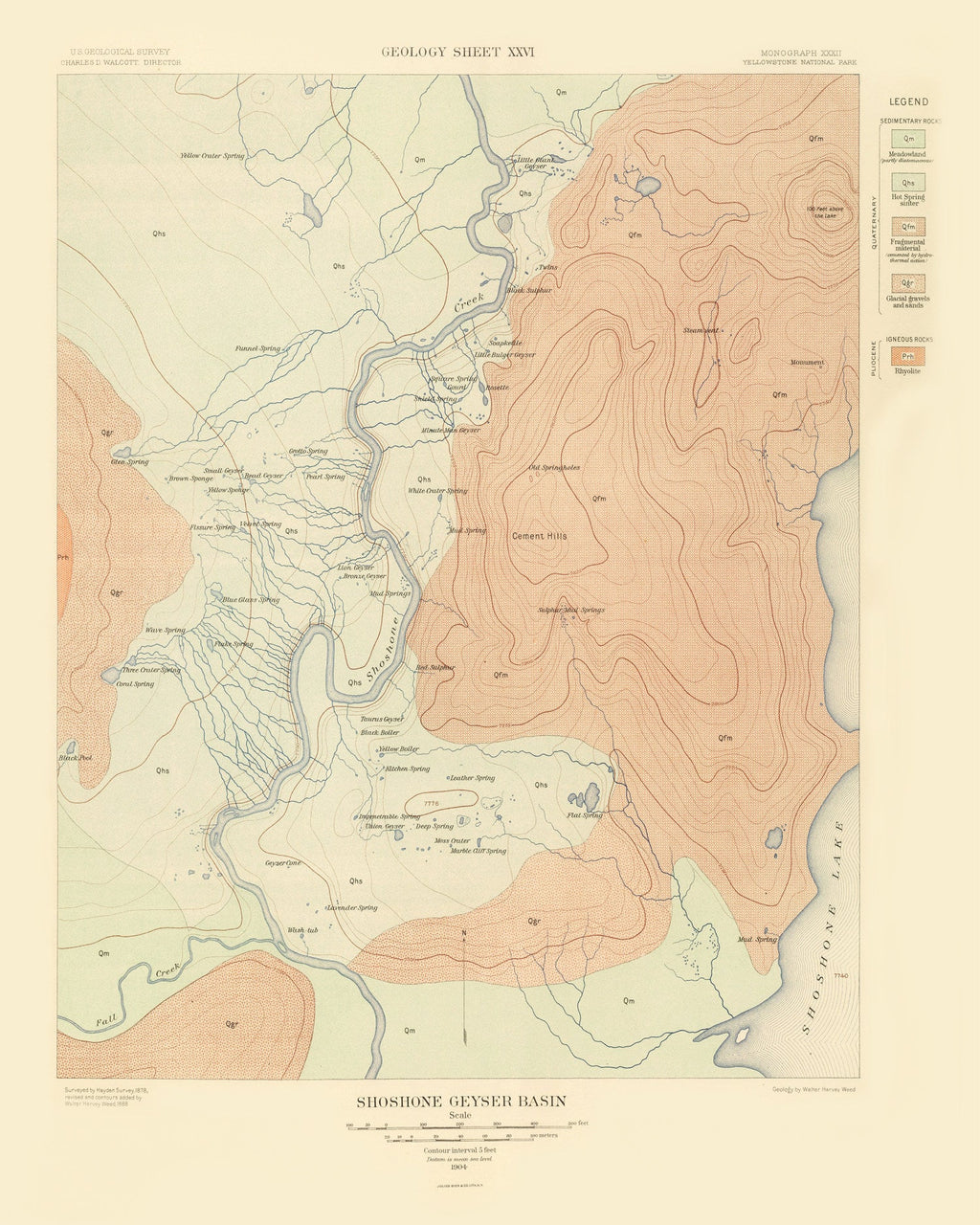 Vintage Map of Shoshone Geyser Basin  1904