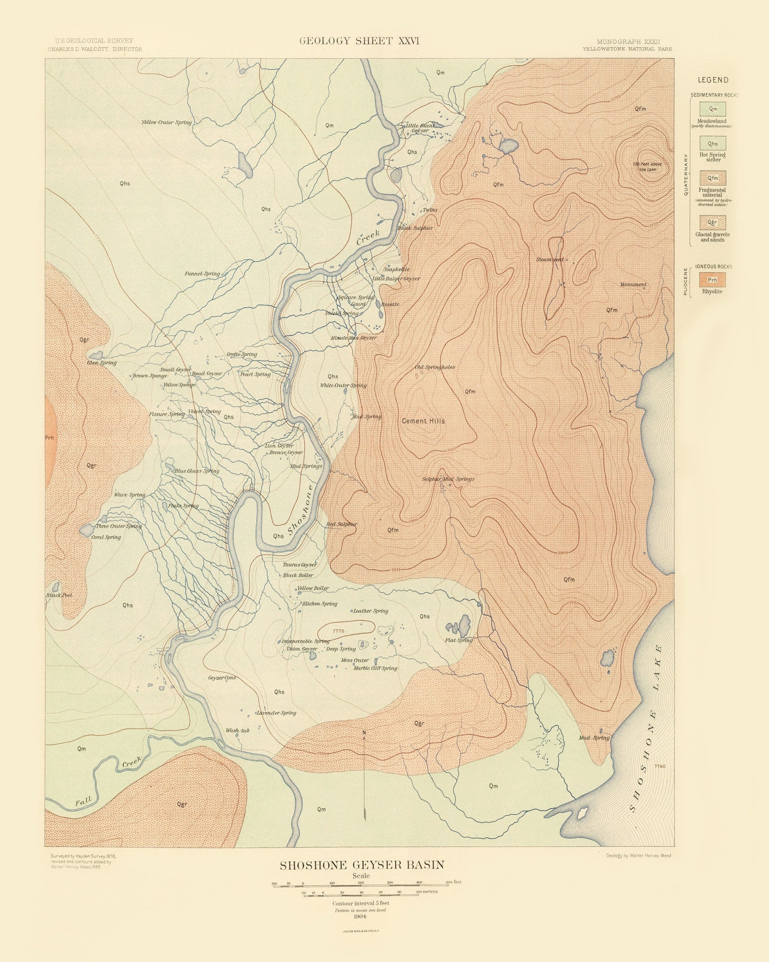 Vintage Map of Shoshone Geyser Basin  1904