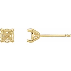 14K Yellow Gold 2 mm Round 4-Prong Claw Cocktail-Style Earring Mounting