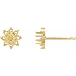 14K Yellow Gold 3 mm Round Cabochon Flower Earring Mounting
