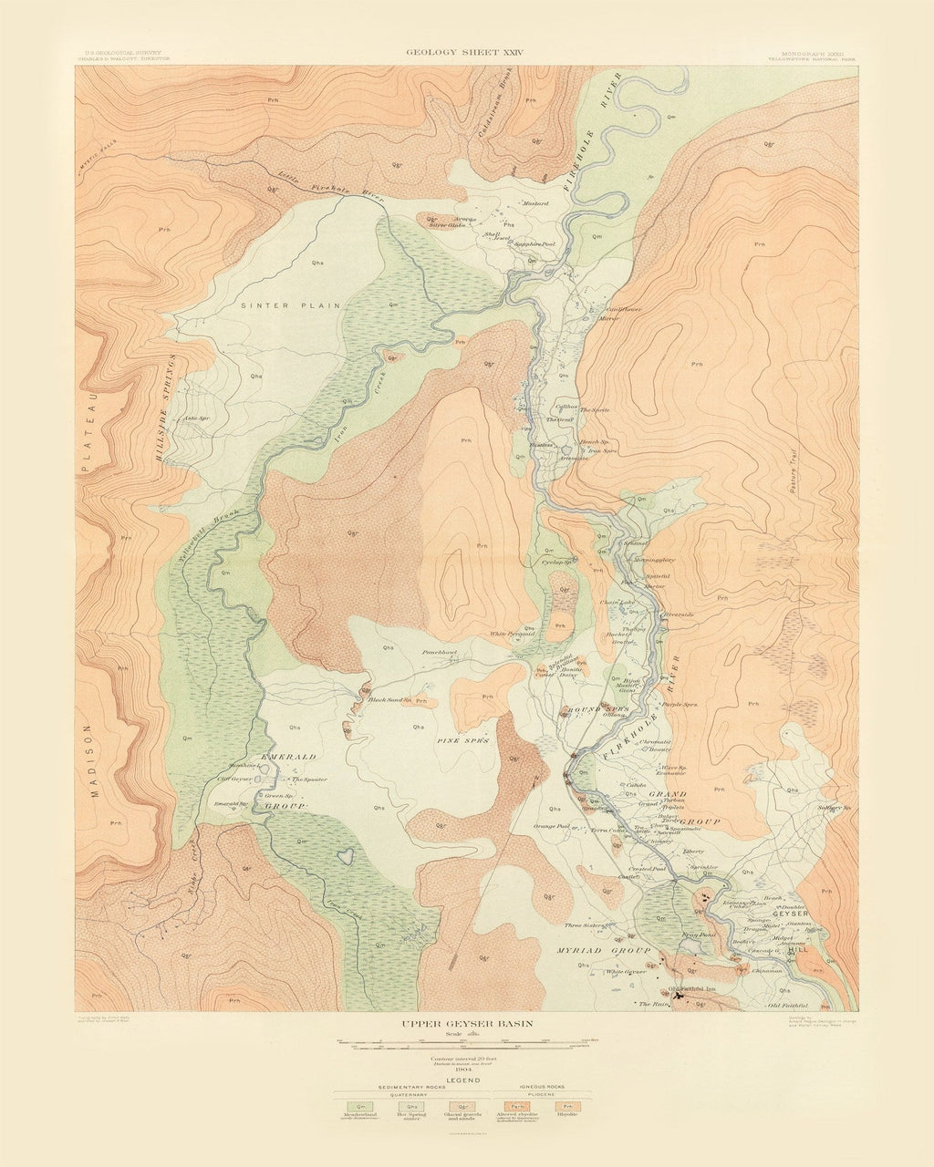 Vintage Map of Upper Geyser Basin 1904