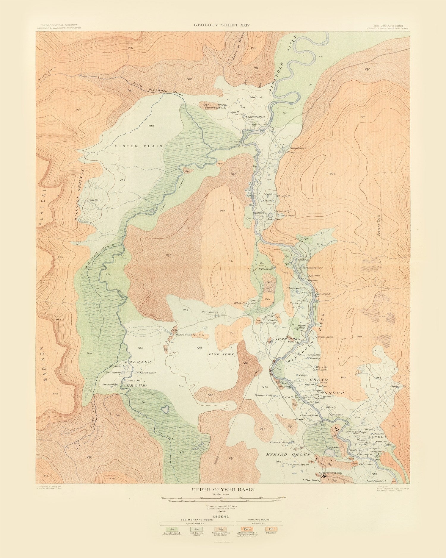 Vintage Map of Upper Geyser Basin 1904