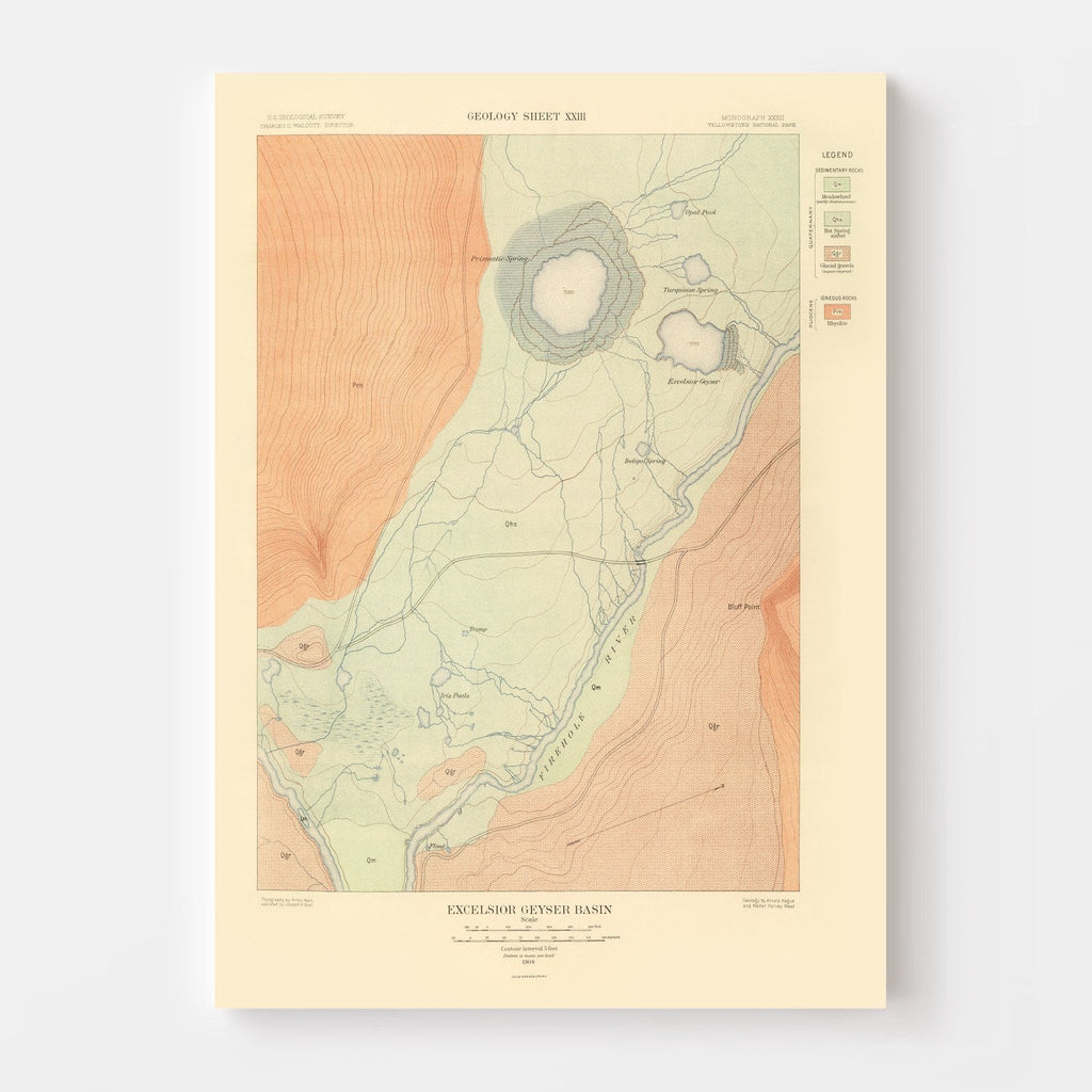 Vintage Map of Excelsior Geyser Basin 1904