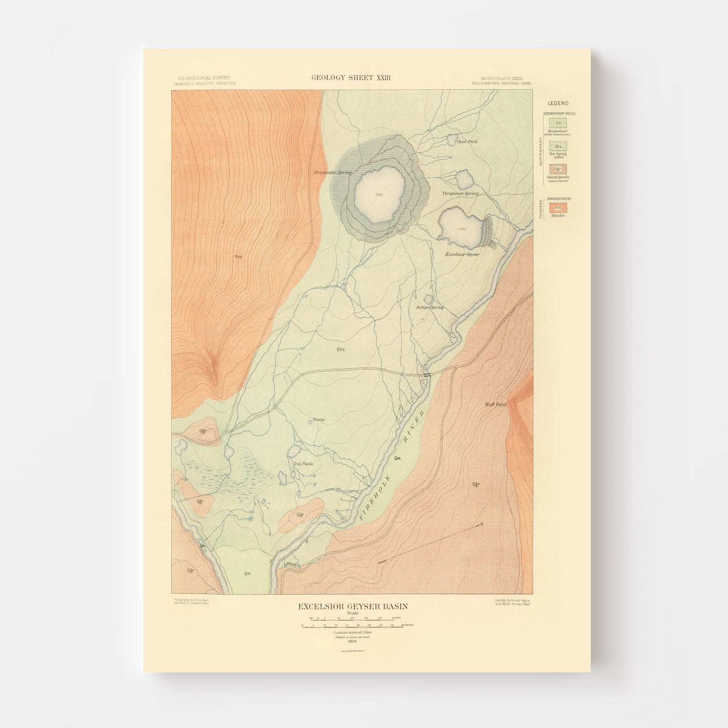 Vintage Map of Excelsior Geyser Basin 1904