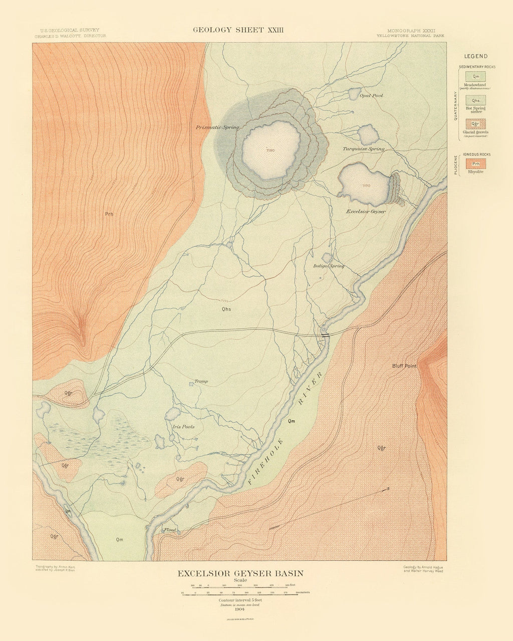 Vintage Map of Excelsior Geyser Basin 1904