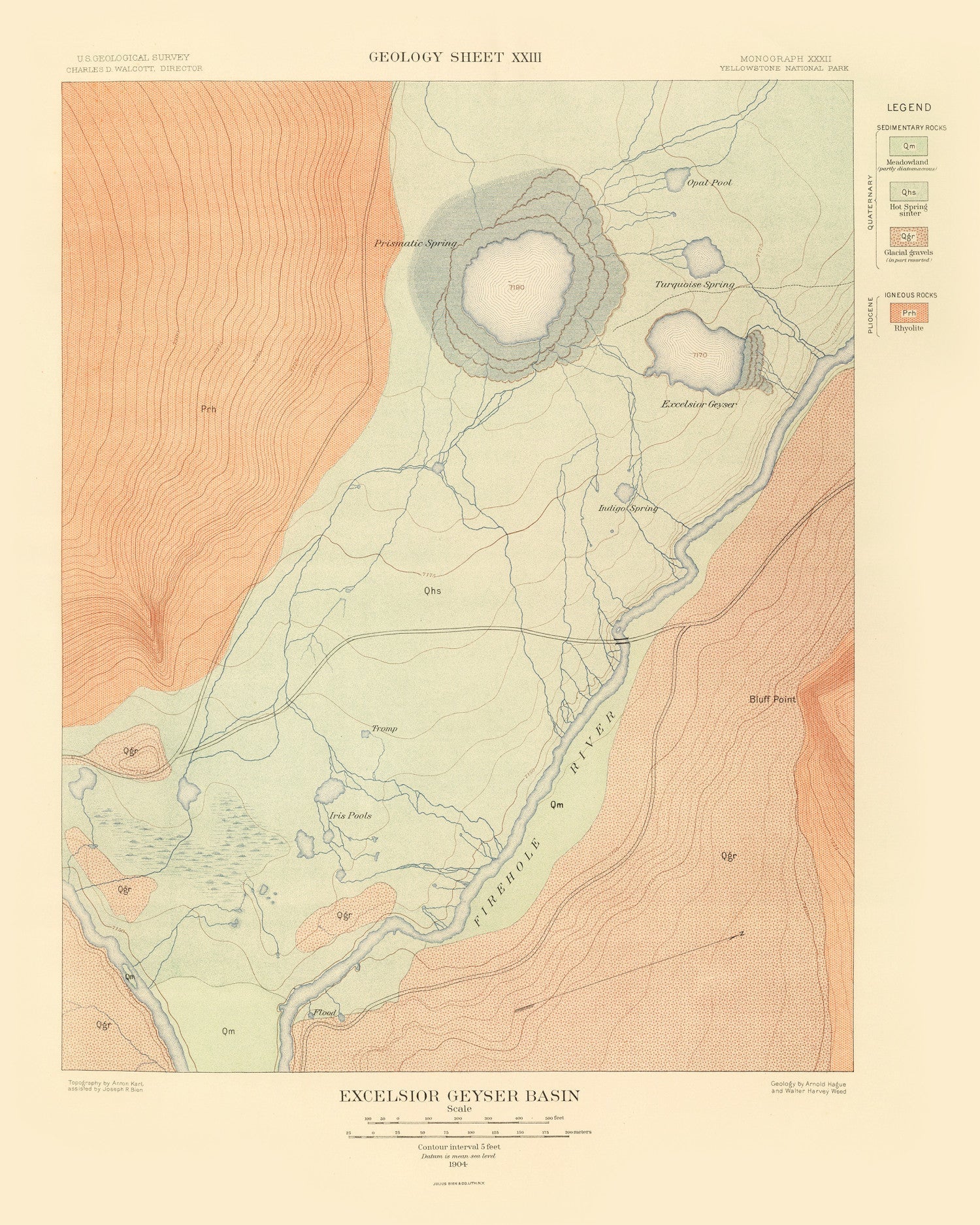 Vintage Map of Excelsior Geyser Basin 1904
