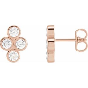 14K Rose Gold 3/4 CTW Natural Diamond Bezel-Set Cluster Earrings