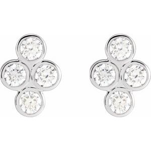 Platinum 3/4 CTW Natural Diamond Bezel-Set Cluster Earrings – image 2