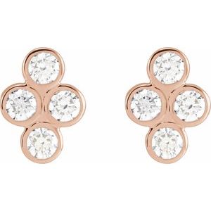 14K Rose Gold 3/4 CTW Natural Diamond Bezel-Set Cluster Earrings