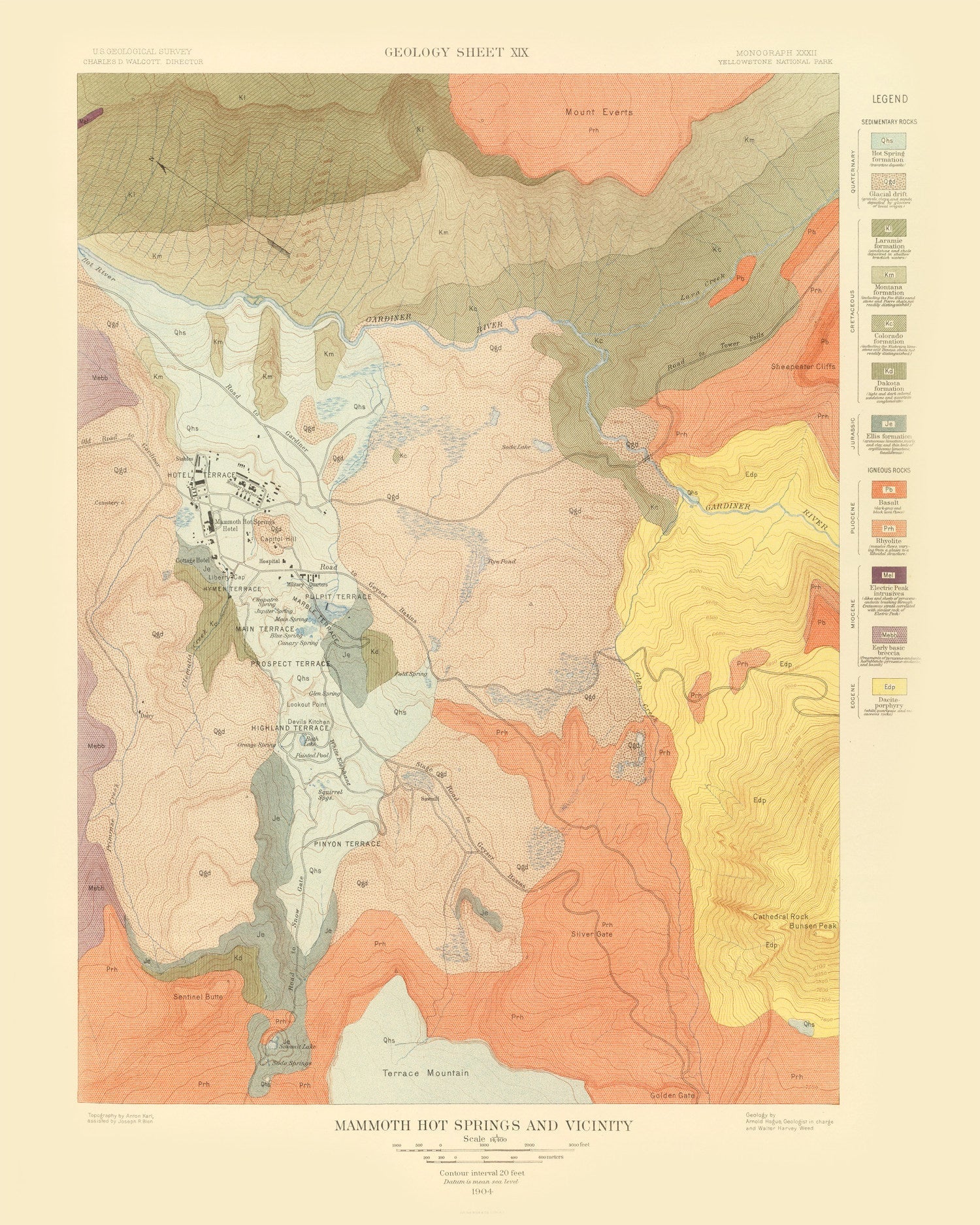Vintage Map of Mammoth Hot Springs 1904