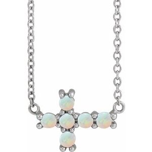 Platinum Natural White Opal Sideways Cross 18" Necklace