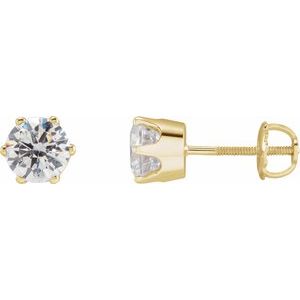 14K Yellow Gold 6.5 mm Imitation White Cubic Zirconia Stud Earrings
