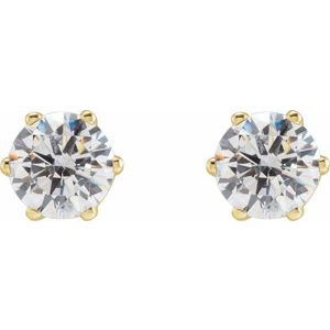 14K Yellow Gold 6.5 mm Imitation White Cubic Zirconia Stud Earrings – image 2