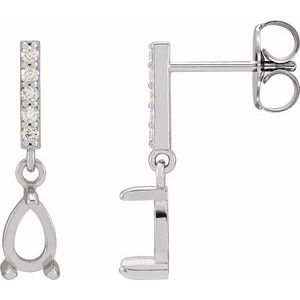 14K White Gold 6x4 mm Pear .08 CTW Natural Diamond Semi-Set Dangle Earrings