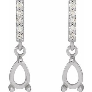 Platinum 6x4 mm Pear .08 CTW Natural Diamond Semi-Set Dangle Earrings – image 2