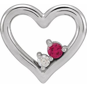 14K White Gold Natural Ruby & .015 CT Natural Diamond Heart Pendant