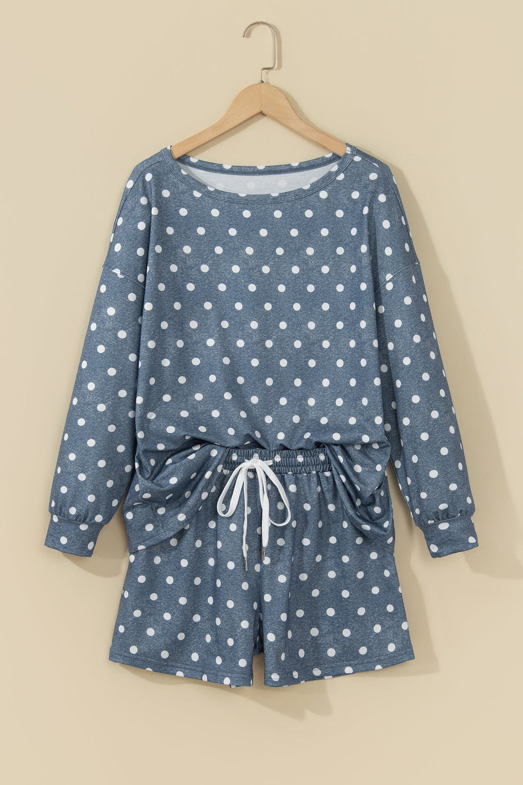 Polka Dot Long Sleeve Top & Drawstring Shorts Set