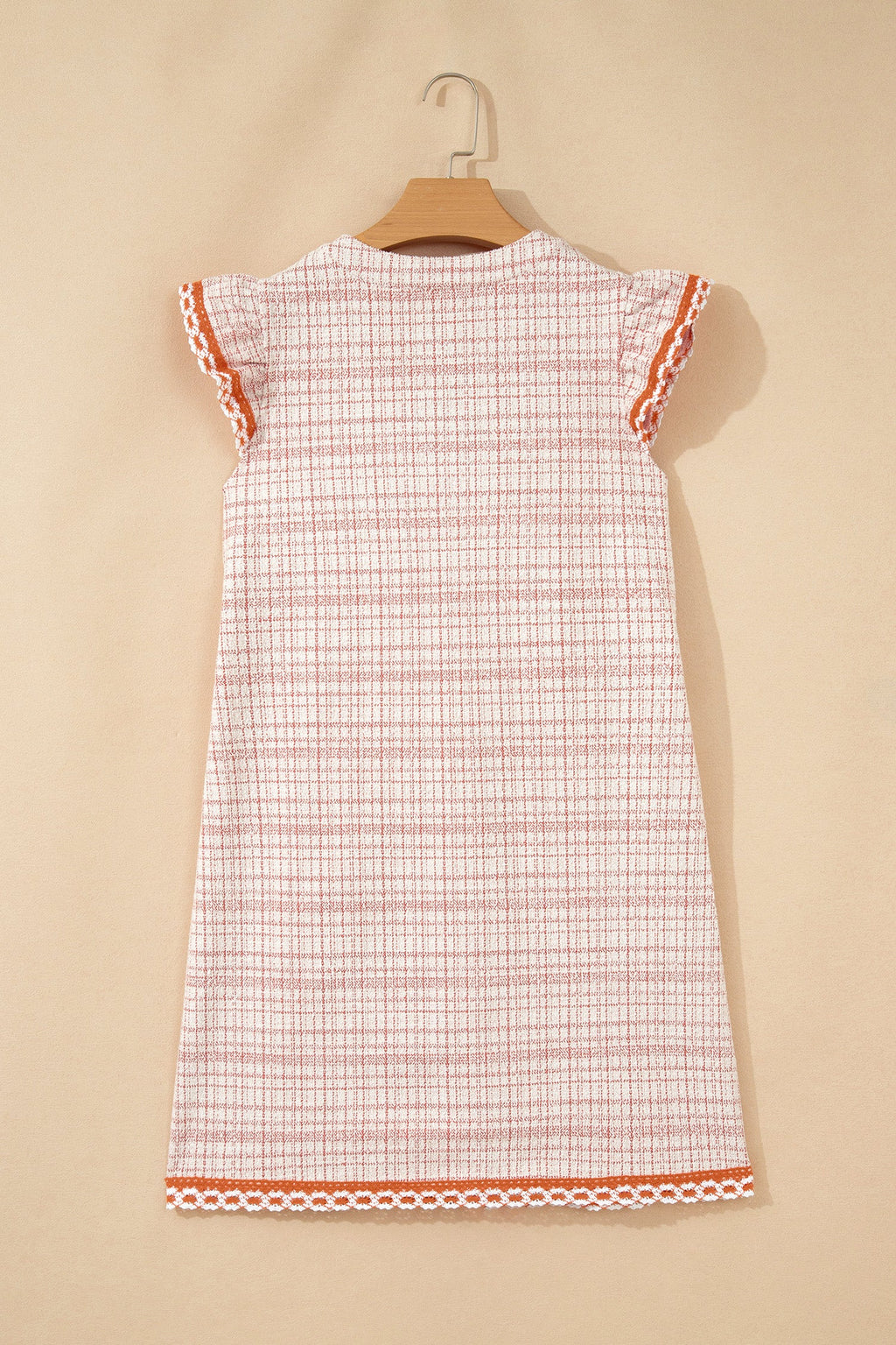 Plaid Textured Contrast Trim Tassel-Tie Mini Dress