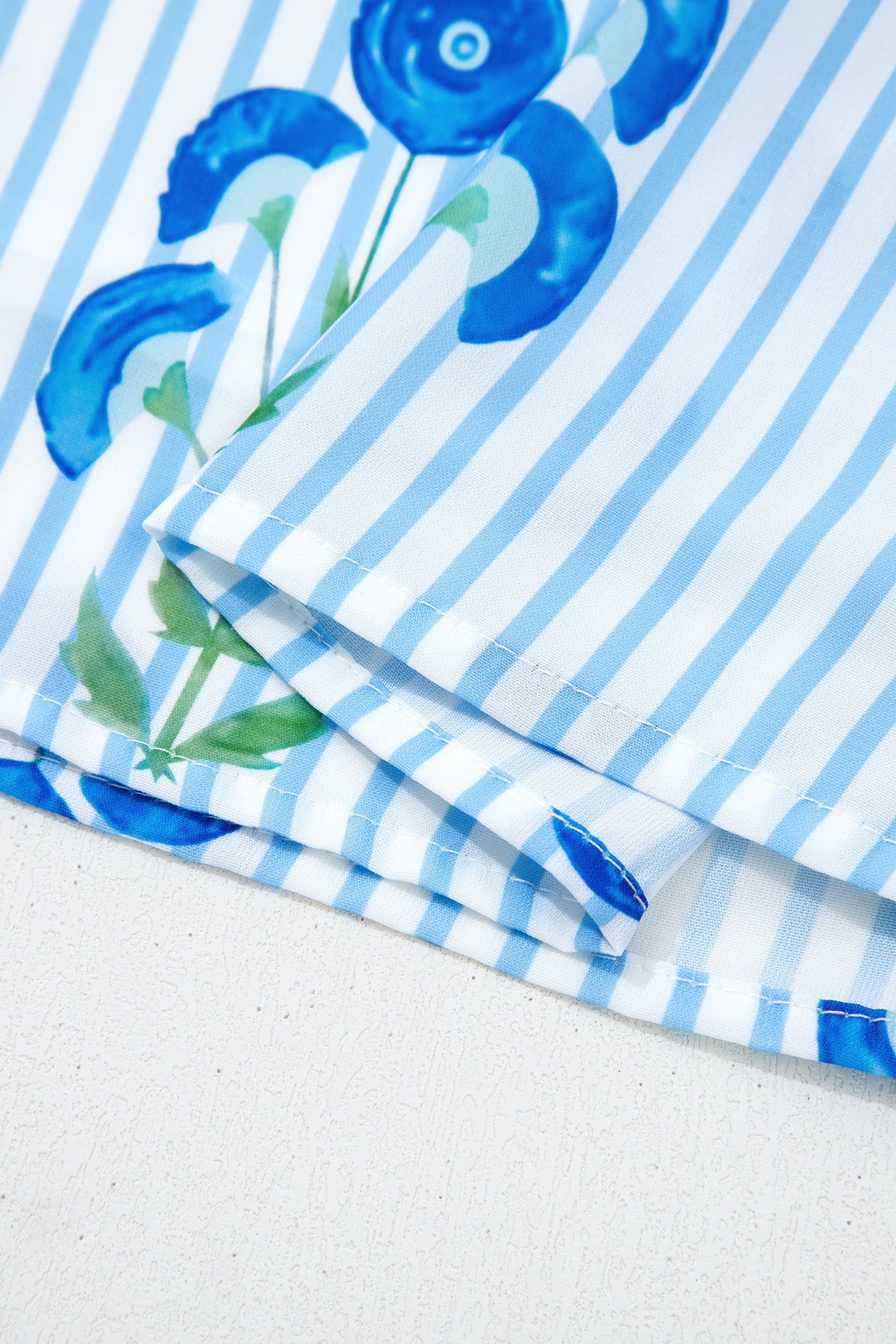 Floral Stripe Tie Notch Puff Sleeve Dress