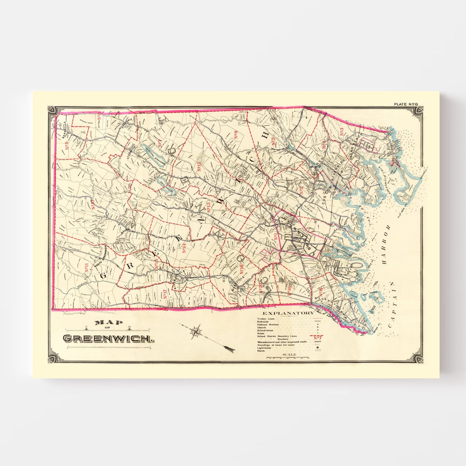 Vintage Map of Greenwich, Connecticut 1900