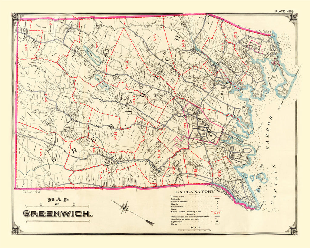 Vintage Map of Greenwich, Connecticut 1900